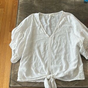 Max studio white tie top with eyelet sleeves